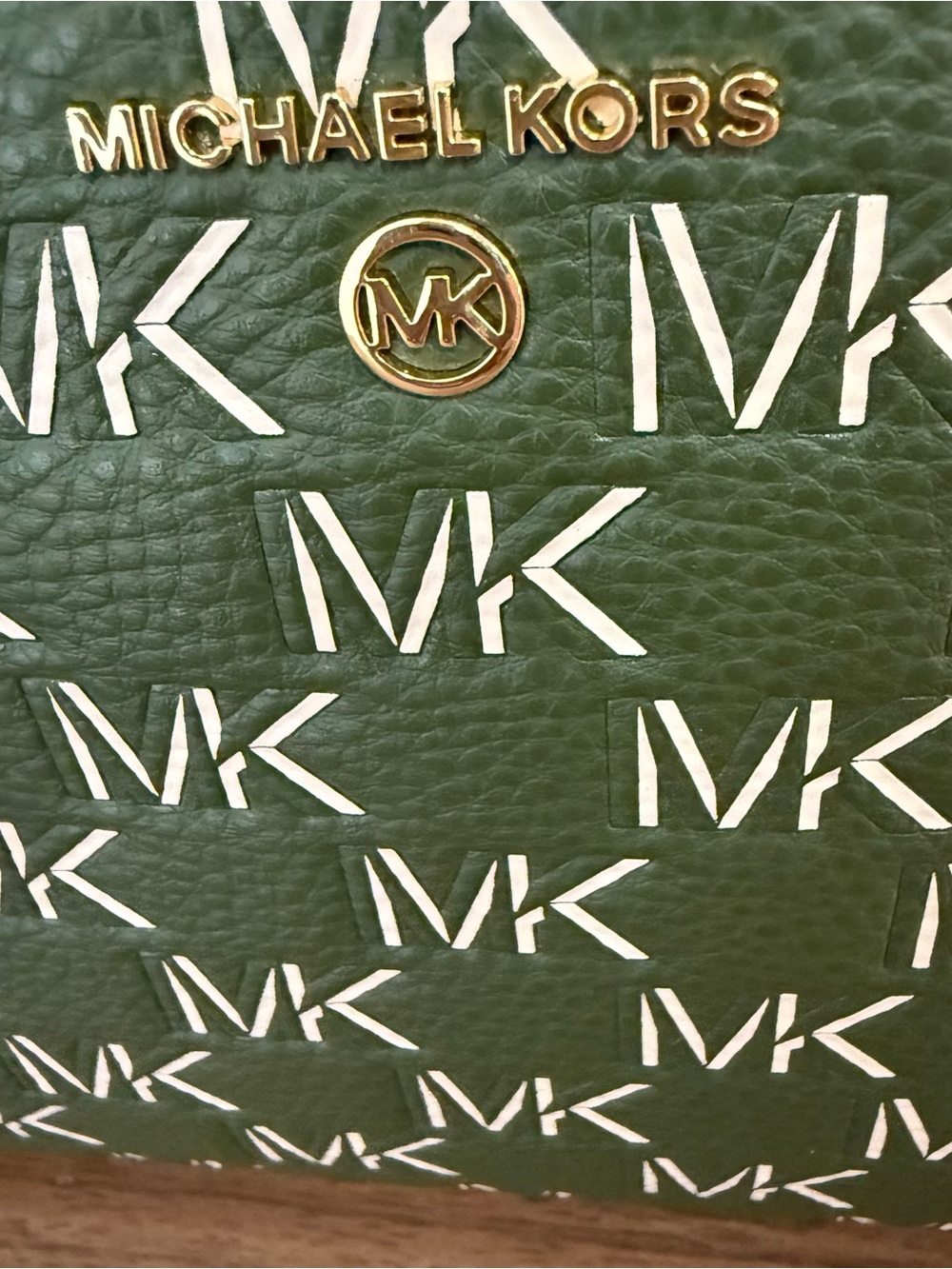 Michael Kors Olive Green MK Logo Satchel with Brown Handles - Picture 9 of 9
